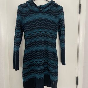 Prana Blue Cowl Neck Long Sleeve Sweater Dress